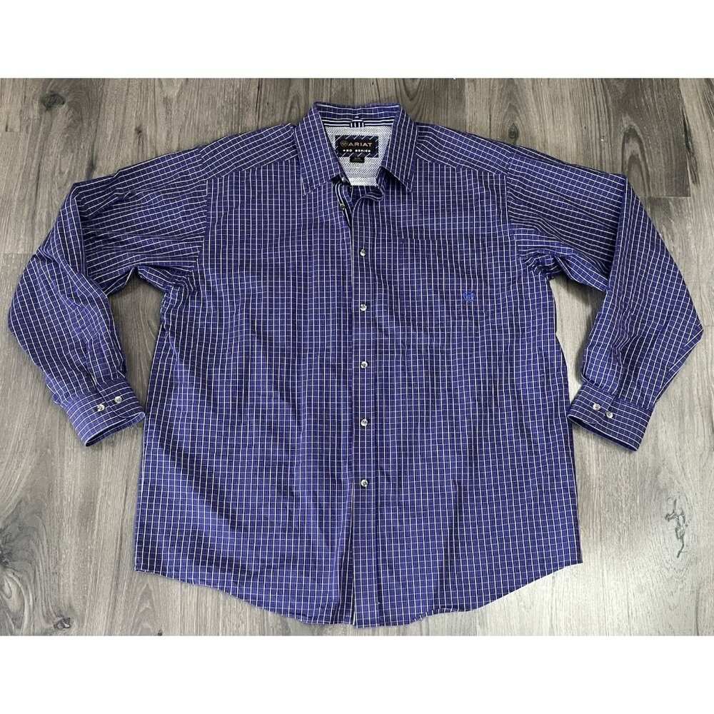 Ariat Pro Seriers Shirt Button Down XL Purple / Blue Plaid Vented Outdoor